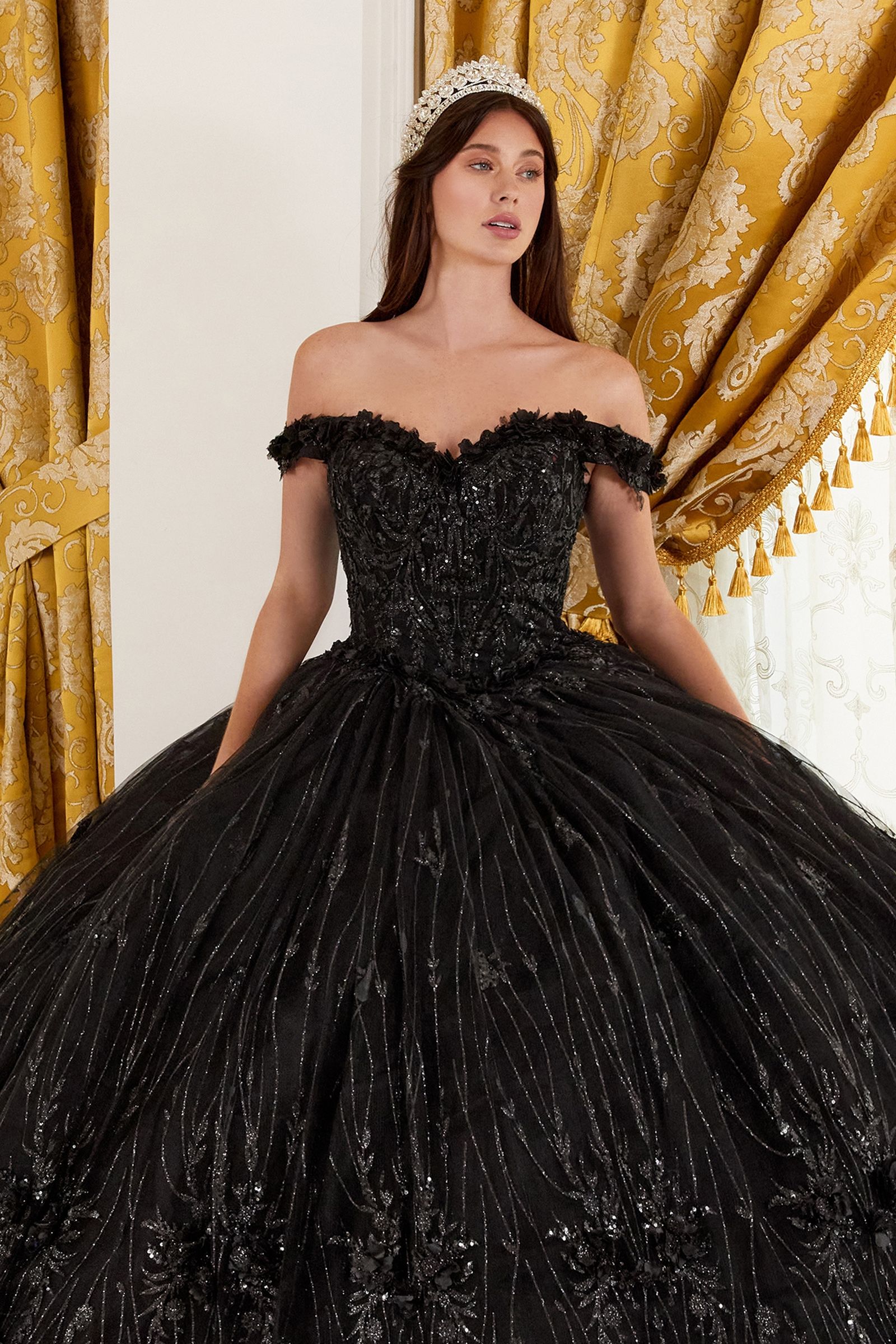 OFF THE SHOULDER QIUNCEANERA FLORAL BALL GOWN CD15704
