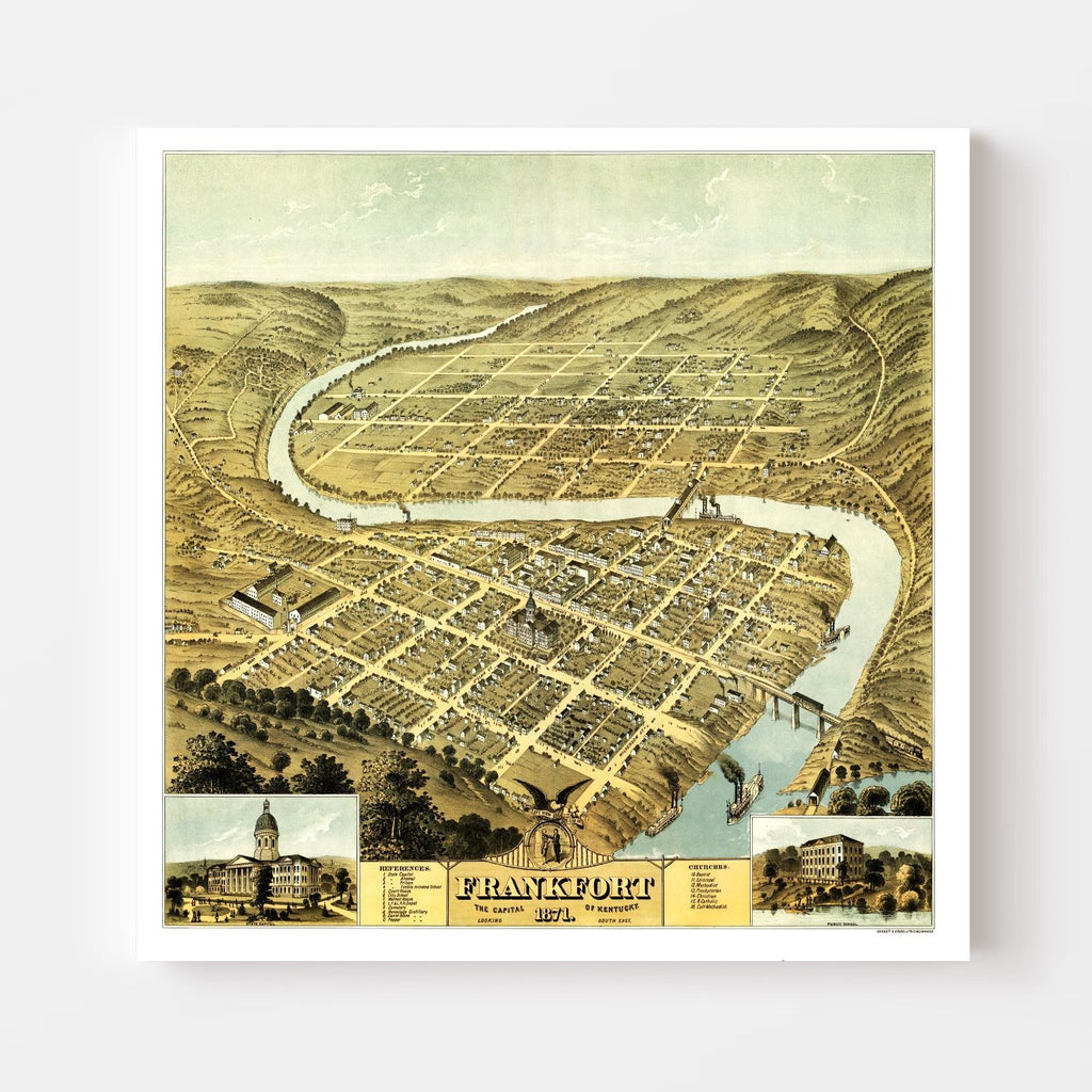 Vintage Map of Frankfort, Kentucky 1871