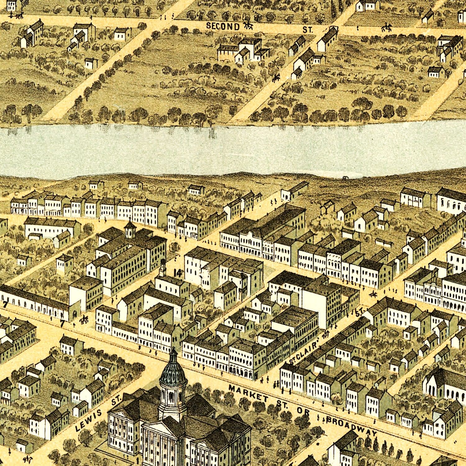Vintage Map of Frankfort, Kentucky 1871