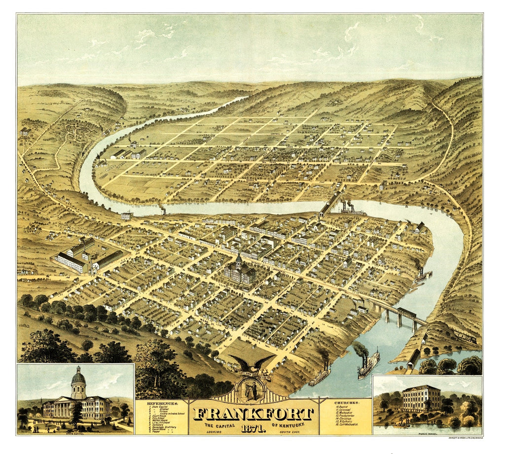 Vintage Map of Frankfort, Kentucky 1871