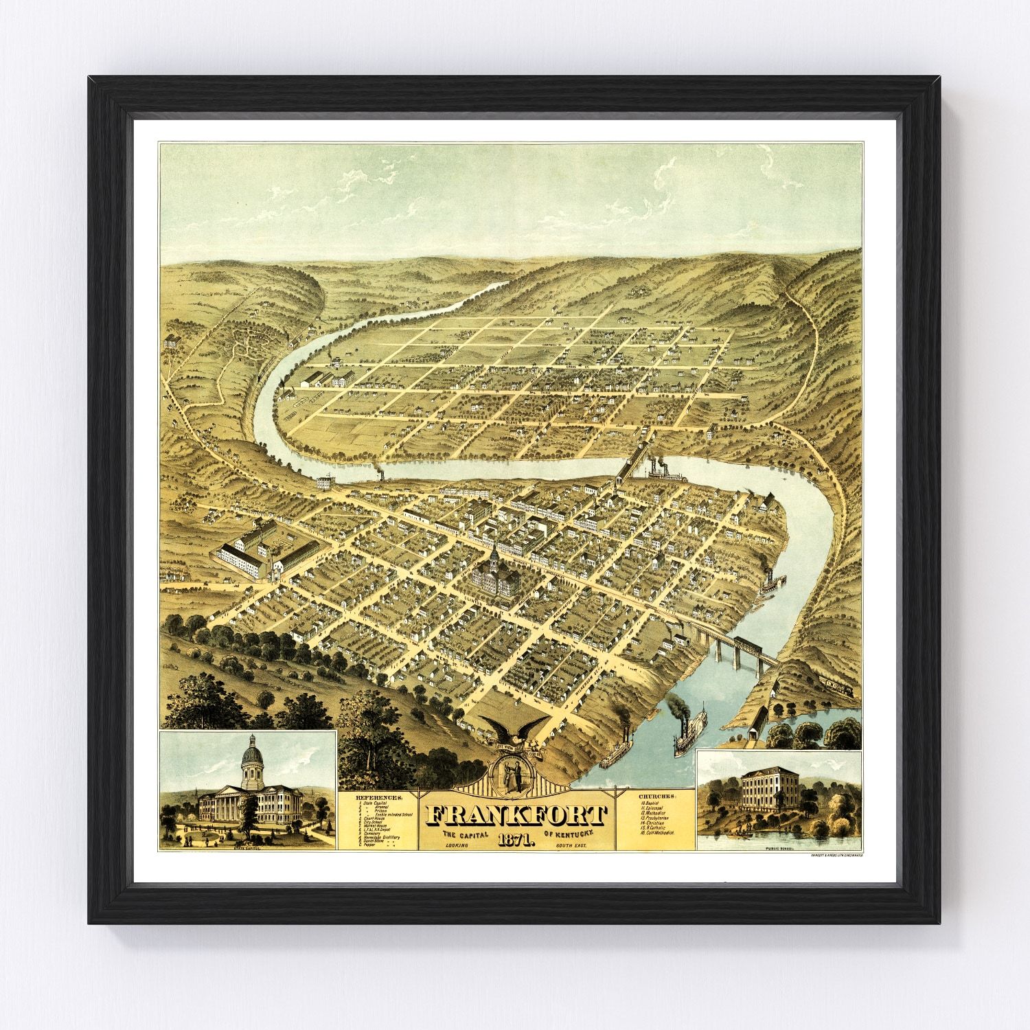Vintage Map of Frankfort, Kentucky 1871