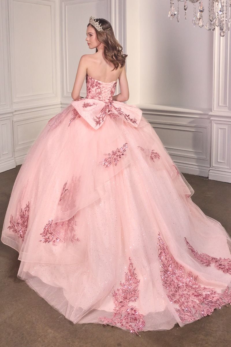 STRAPLESS LAYERED BALL GOWN WITH BOW DETAIL CD15715