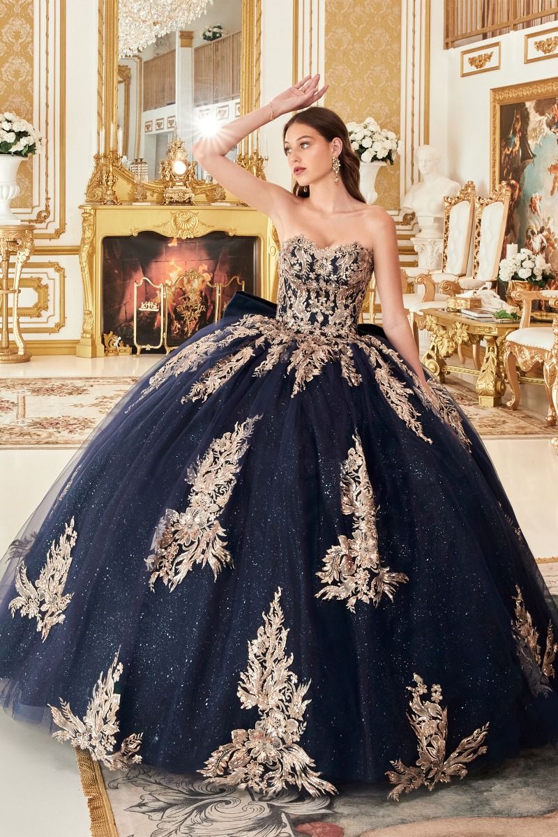 STRAPLESS LAYERED BALL GOWN WITH BOW DETAIL CD15715