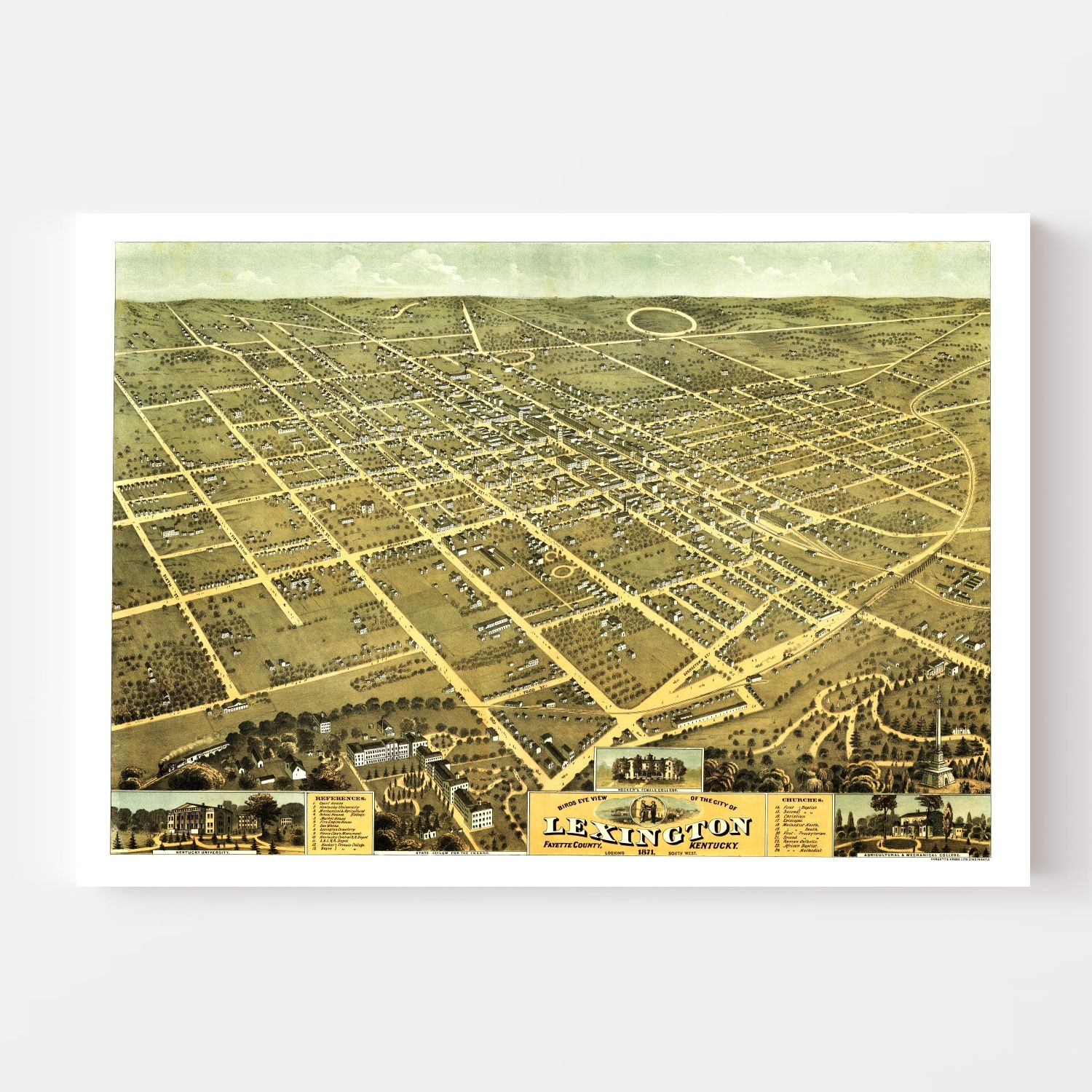 Vintage Map of Lexington, Kentucky 1871