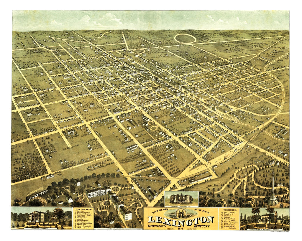 Vintage Map of Lexington, Kentucky 1871