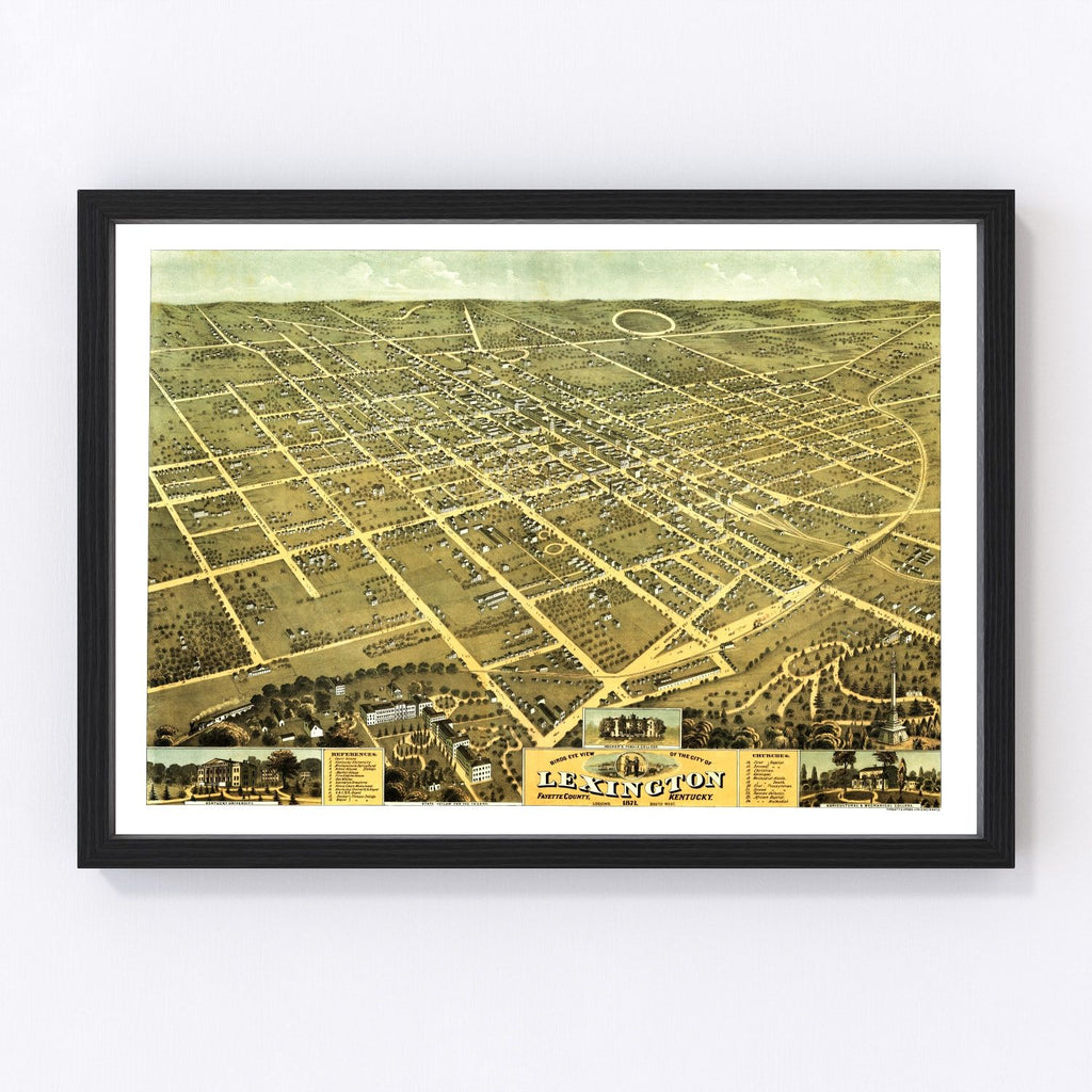 Vintage Map of Lexington, Kentucky 1871