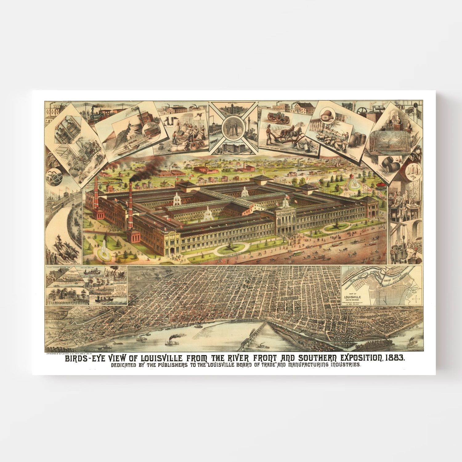 Vintage Map of Louisville, Kentucky 1883