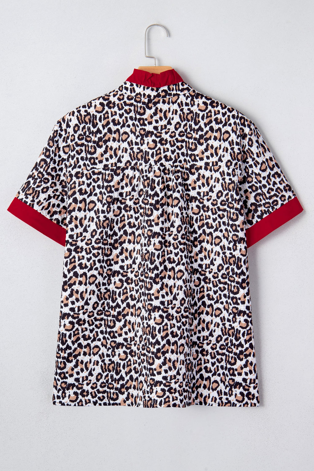 Leopard Contrast Frill V-Neck Trim Shirt