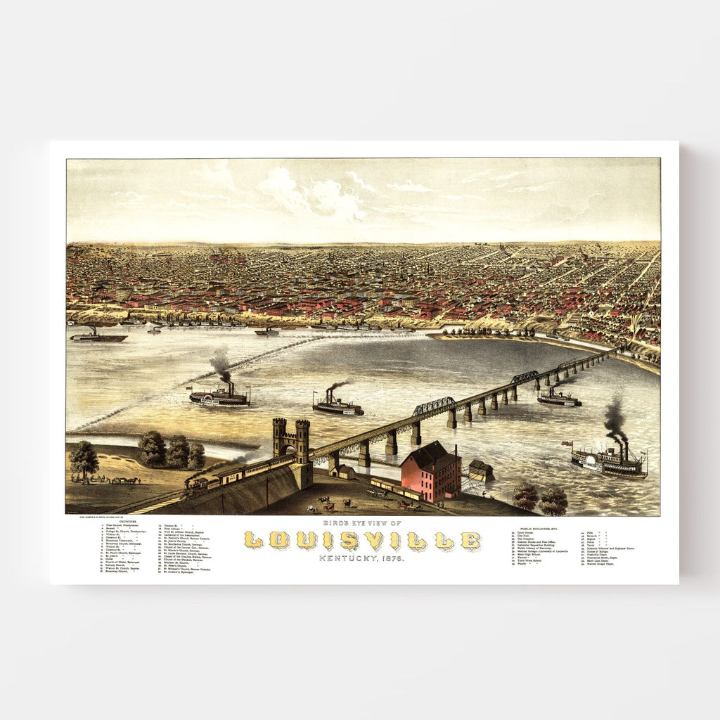 Vintage Map of Louisville, Kentucky 1876