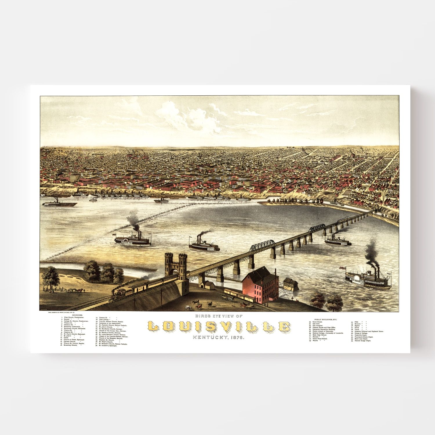 Vintage Map of Louisville, Kentucky 1876