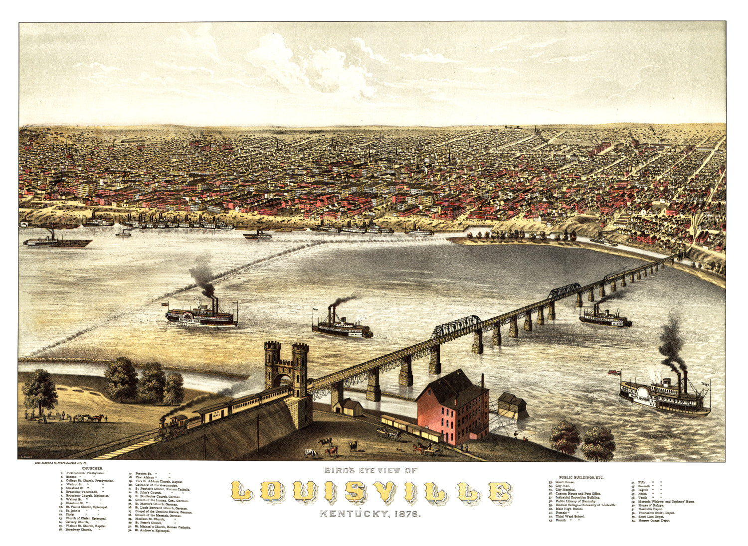 Vintage Map of Louisville, Kentucky 1876