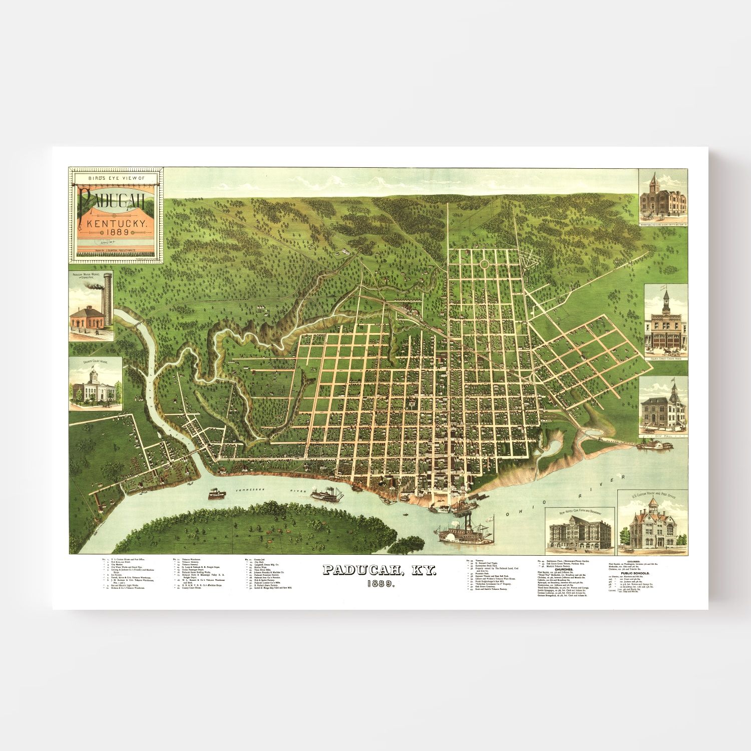 Vintage Map of Paducah, Kentucky 1889