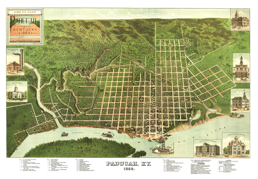 Vintage Map of Paducah, Kentucky 1889