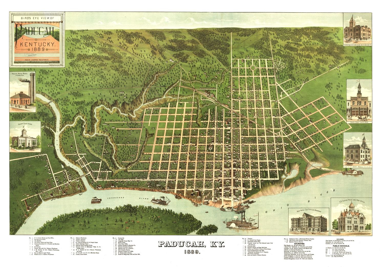 Vintage Map of Paducah, Kentucky 1889
