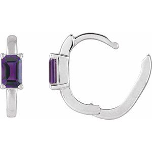 14K White Gold Natural Amethyst 13 mm Hoop Earrings – image 3