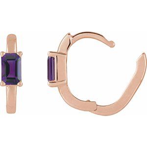 14K Rose Gold Natural Amethyst 13 mm Hoop Earrings – image 3