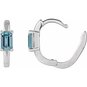 14K White Gold Natural Aquamarine 13 mm Hoop Earrings – image 3