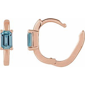 14K Rose Gold Natural Aquamarine 13 mm Hoop Earrings – image 3