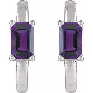 14K White Gold Natural Amethyst 13 mm Hoop Earrings – image 2