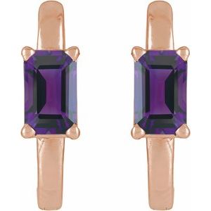 14K Rose Gold Natural Amethyst 13 mm Hoop Earrings – image 2