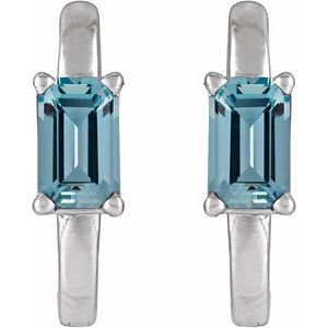 14K White Gold Natural Aquamarine 13 mm Hoop Earrings – image 2