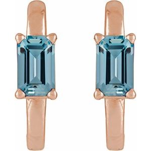 14K Rose Gold Natural Aquamarine 13 mm Hoop Earrings – image 2