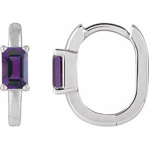 14K White Gold Natural Amethyst 13 mm Hoop Earrings