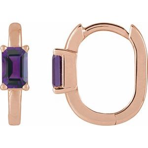 14K Rose Gold Natural Amethyst 13 mm Hoop Earrings