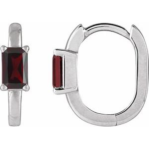 14K White Gold Natural Mozambique Garnet 13 mm Hoop Earrings
