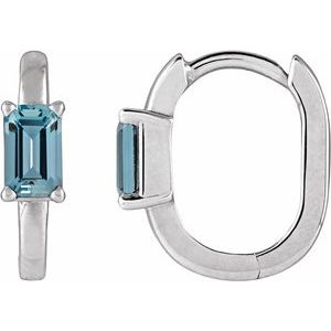 14K White Gold Natural Aquamarine 13 mm Hoop Earrings