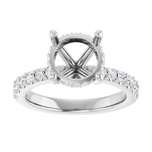 14K White Gold 9 mm Round 3/8 CTW Natural Diamond Semi-Set Engagement Ring