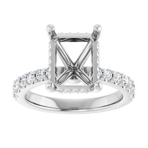 Platinum 10x8 mm Emerald 1/2 CTW Lab-Grown Semi-Set Daimond Engagement Ring