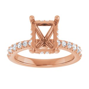 14K Rose Gold 9x7 mm Emerald 1/3 CTW Natural Diamond Semi-Set Engagement Ring