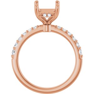 14K Rose Gold 9x7 mm Emerald 1/3 CTW Natural Diamond Semi-Set Engagement Ring