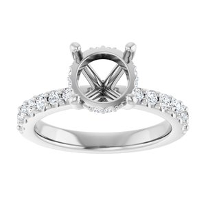 14K White Gold 8 mm Round 3/8 CTW Natural Diamond Semi-Set Engagement Ring
