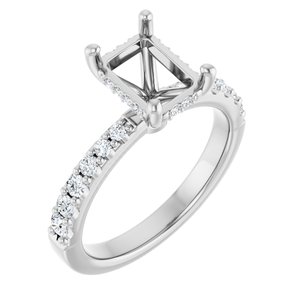 14K White Gold 8x6 mm Emerald 1/3 CTW Natural Diamond Semi-Set Engagement Ring