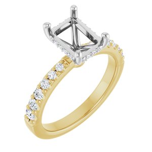 14K Yellow/White Gold 8x6 mm Emerald 1/3 CTW Lab-Grown Semi-Set Daimond Engagement Ring