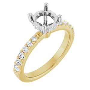 14K Yellow/White Gold 7 mm Round 1/3 CTW Natural Diamond Semi-Set Engagement Ring