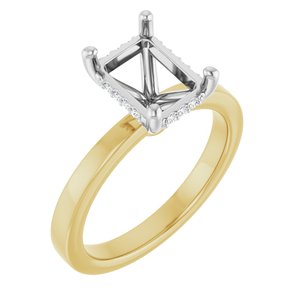 14K Yellow/White Gold 8.5x6.5 mm Emerald .05 CTW Natural Diamond Semi-Set Engagement Ring
