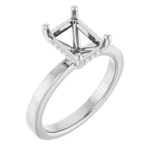 14K White Gold 8.5x6.5 mm Emerald .05 CTW Natural Diamond Semi-Set Engagement Ring