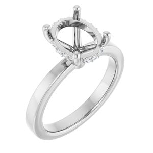 14K White Gold 10x8 mm Oval .05 CTW Natural Diamond Semi-Set Engagement Ring
