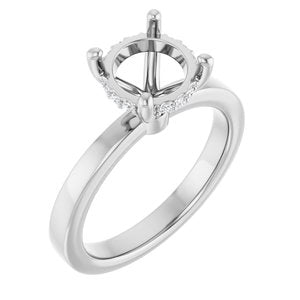 14K White Gold 8.2 mm Round .05 CTW Natural Diamond Semi-Set Engagement Ring