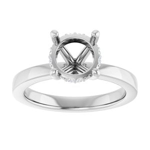 14K White Gold 8 mm Round .03 CTW Natural Diamond Semi-Set Engagement Ring