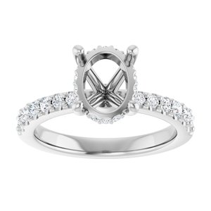14K White Gold 9x7 mm Oval 1/3 CTW Natural Diamond Semi-Set Engagement Ring