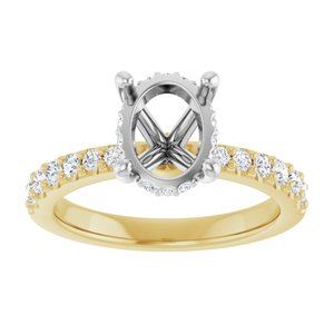 14K Yellow/White Gold 9x7 mm Oval 1/3 CTW Natural Diamond Semi-Set Engagement Ring