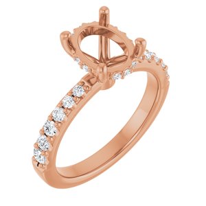 14K Rose Gold 9x7 mm Oval 1/3 CTW Natural Diamond Semi-Set Engagement Ring