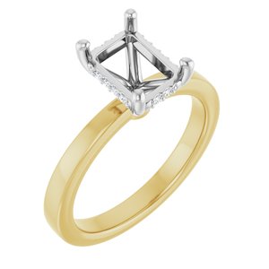 14K Yellow/White Gold 8x6 mm Emerald .05 CTW Lab-Grown Semi-Set Daimond Engagement Ring
