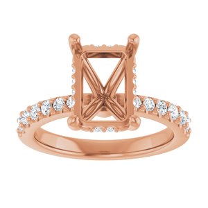 14K Rose Gold 10x7 mm Emerald 1/3 CTW Natural Diamond Semi-Set Engagement Ring