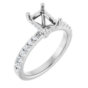 14K White Gold 7.5x5.5 mm Emerald 1/6 CTW Natural Diamond Semi-Set Engagement Ring