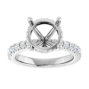 14K White Gold 10 mm Round 1/2 CTW Natural Diamond Semi-Set Engagement Ring